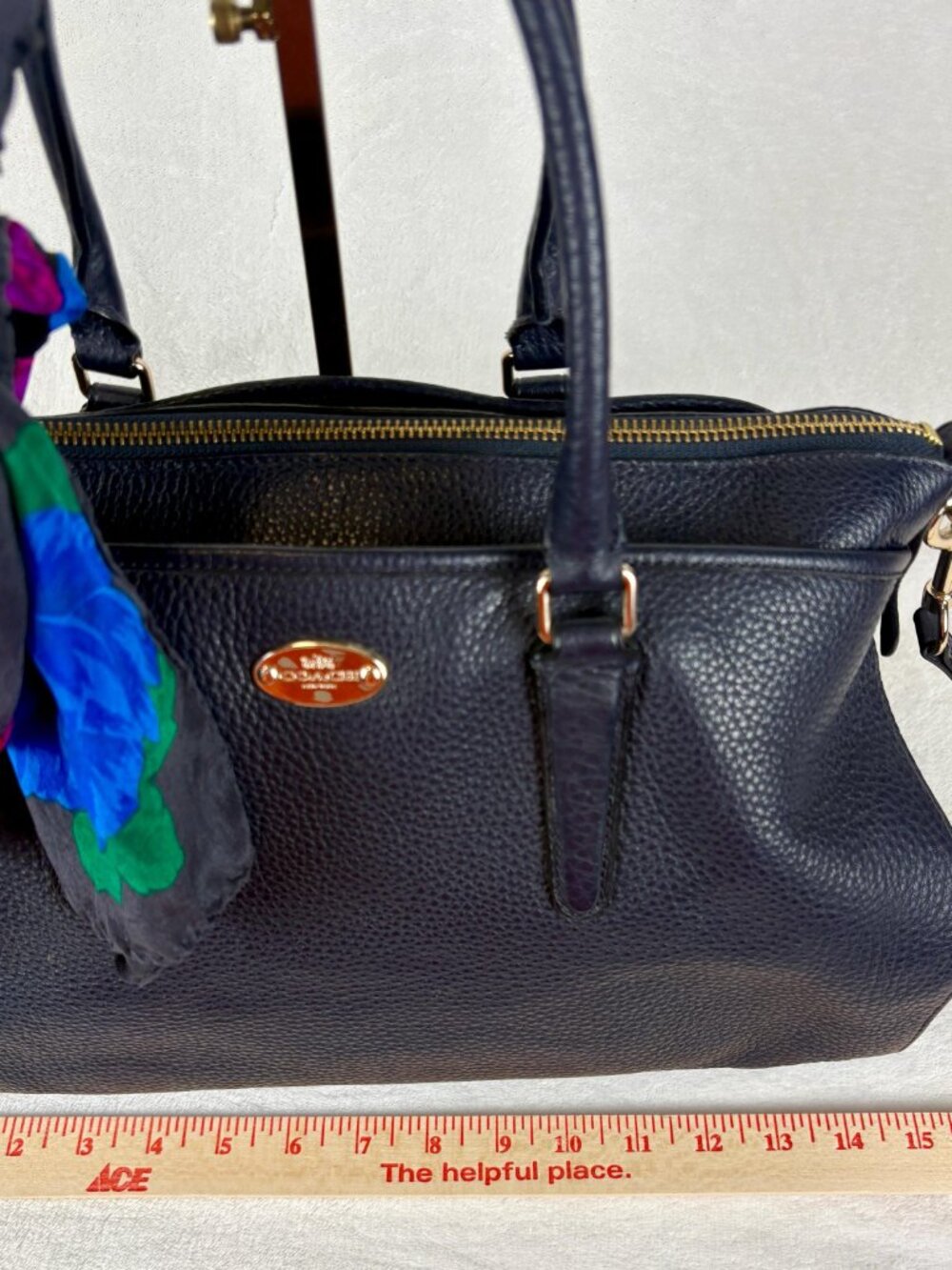 Coach Morgan Satchel in Midnight Navy Blue with Scarf - Picture 13 of 16